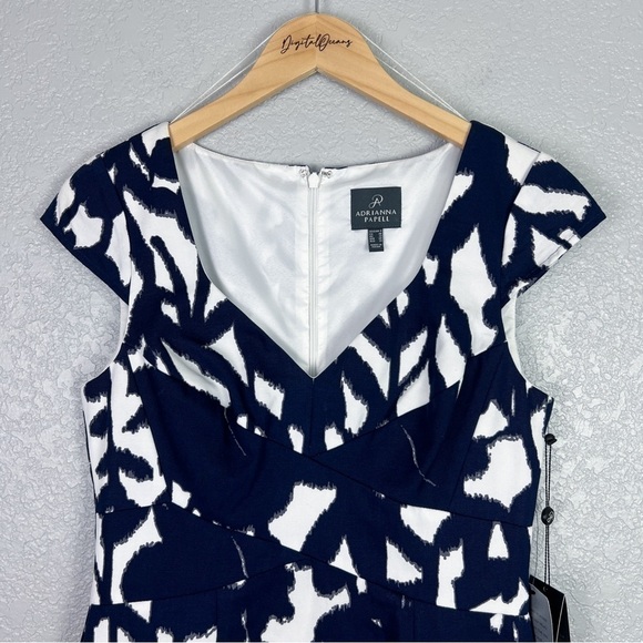 Adrianna Papell NWT Sweetheart Faille Sheath Dress, Navy Blue Floral Print 6 - Picture 4 of 11